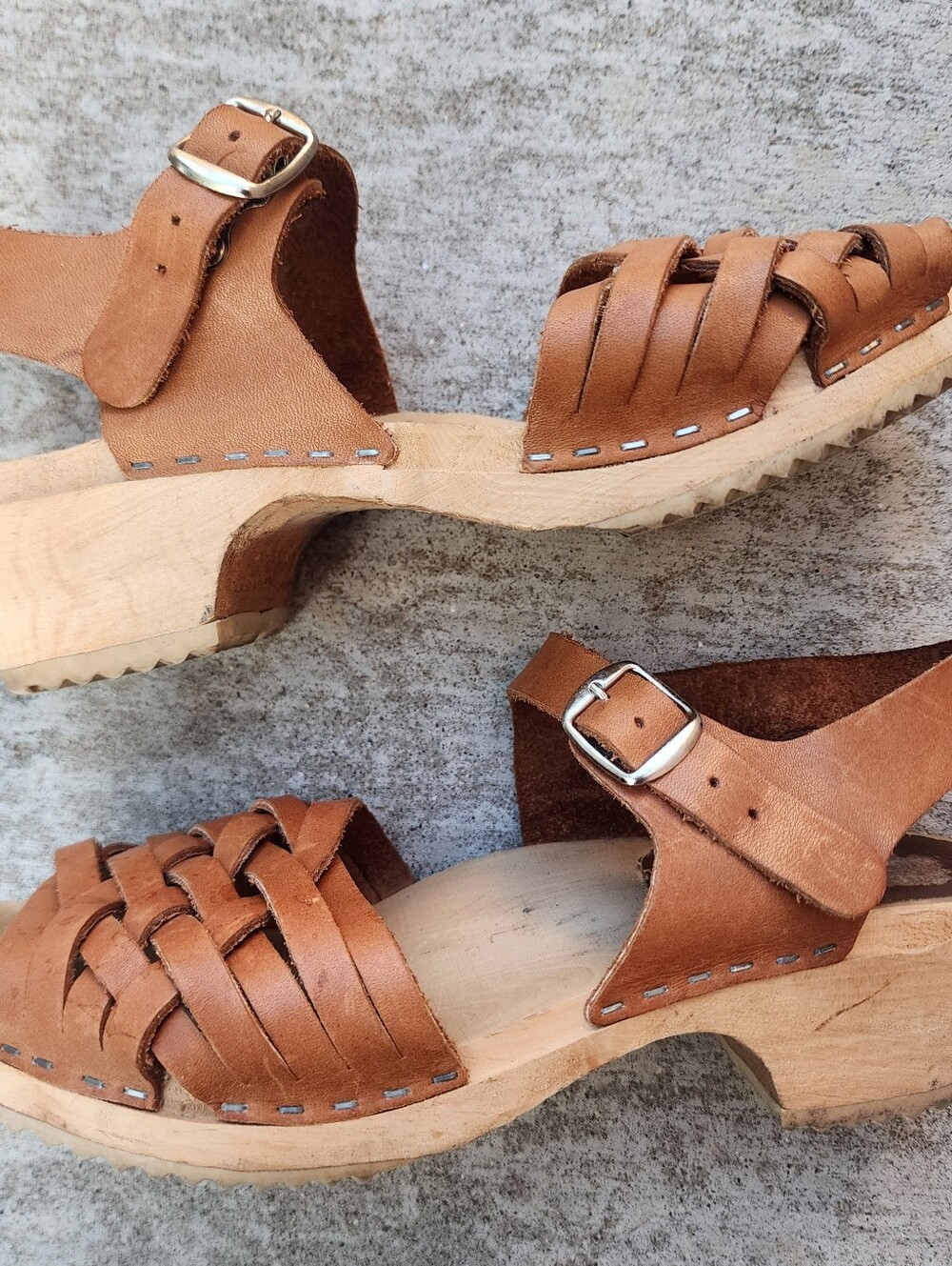 MIA Women's Bety Tan Leather Woven Chunky Swedish Clog Sandal, Sz EU 39 US 9